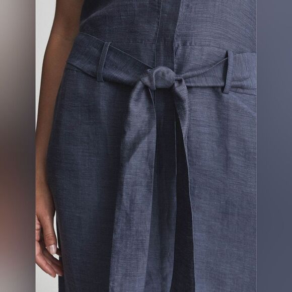 Reiss Hemp Linen Sleeveless Drop WaistShirt Midi Dress Navy  Size Small - Picture 8 of 13